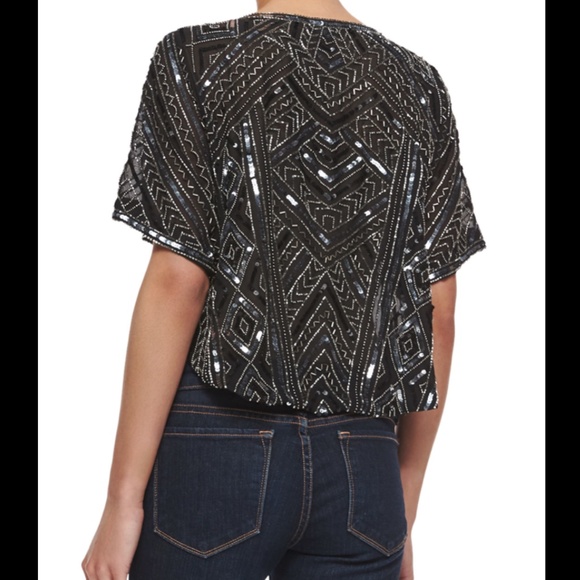 NEW Parker Black Post Short-sleeve Beaded Top Size XS - Picture 4 of 4